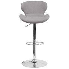 Load image into Gallery viewer, Gray Fabric Adjustable Height Barstool with Curved Back and Chrome Base
