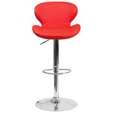 Load image into Gallery viewer, Red Vinyl Adjustable Height Barstool with Curved Back and Chrome Base
