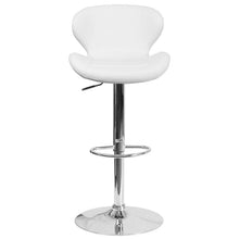 Load image into Gallery viewer, White Vinyl Adjustable Height Barstool with Curved Back and Chrome Base

