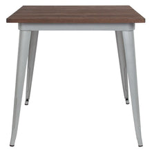 Load image into Gallery viewer, 31.5" Square Silver Metal Indoor Table with Walnut Rustic Wood Top
