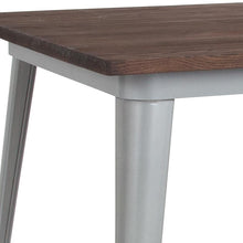 Load image into Gallery viewer, 31.5" Square Silver Metal Indoor Table with Walnut Rustic Wood Top
