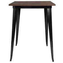 Load image into Gallery viewer, 31.5&quot; Square Black Metal Indoor Bar Height Table with Walnut Rustic Wood Top
