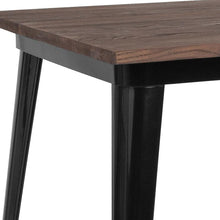 Load image into Gallery viewer, 31.5&quot; Square Black Metal Indoor Bar Height Table with Walnut Rustic Wood Top
