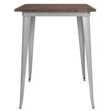 Load image into Gallery viewer, 31.5" Square Silver Metal Indoor Bar Height Table with Walnut Rustic Wood Top
