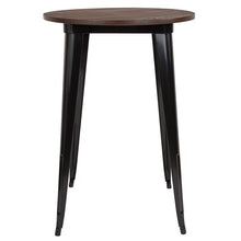 Load image into Gallery viewer, 30" Round Black Metal Indoor Bar Height Table with Walnut Rustic Wood Top
