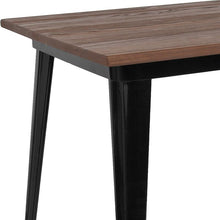 Load image into Gallery viewer, 30.25" x 60" Rectangular Black Metal Indoor Table with Walnut Rustic Wood Top
