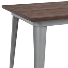 Load image into Gallery viewer, 30.25" x 60" Rectangular Silver Metal Indoor Table with Walnut Rustic Wood Top
