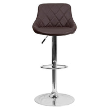 Load image into Gallery viewer, Brown Vinyl Bucket Seat Barstool with Diamond Pattern Back and Chrome Base
