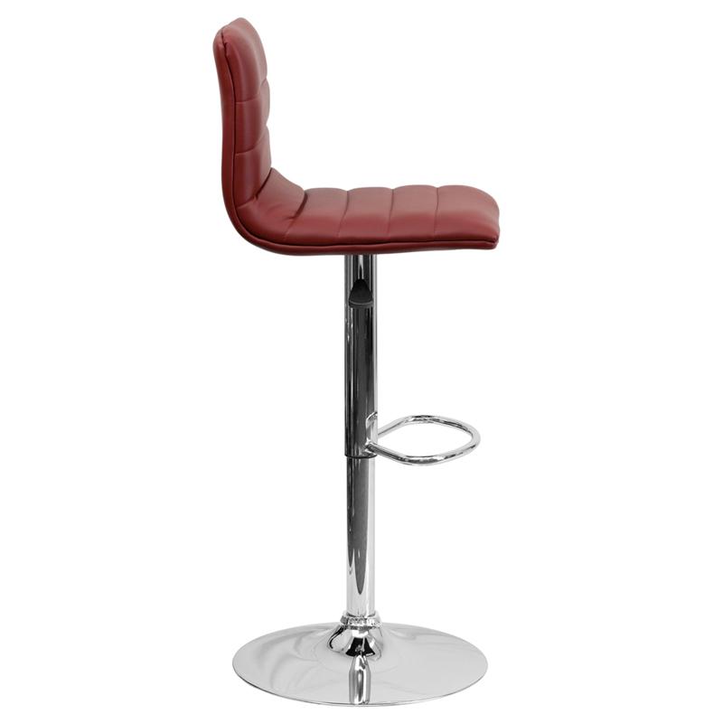 Burgundy Vinyl Adjustable Bar Stool, Swivel Stool with Chrome Pedestal Base
