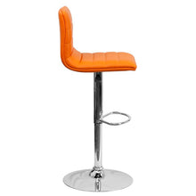 Load image into Gallery viewer, Orange Vinyl Adjustable Bar Stool, Swivel Stool with Chrome Pedestal Base
