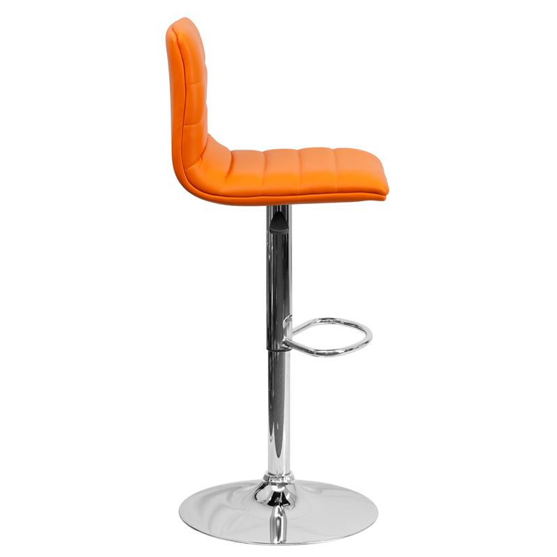 Orange Vinyl Adjustable Bar Stool, Swivel Stool with Chrome Pedestal Base