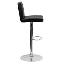 Load image into Gallery viewer, Black Vinyl Adjustable Height Barstool with Panel Back and Chrome Base
