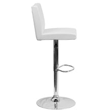 Load image into Gallery viewer, White Vinyl Adjustable Height Barstool with Panel Back and Chrome Base
