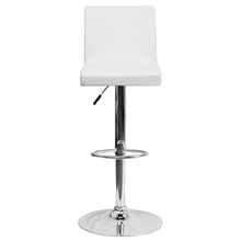 Load image into Gallery viewer, White Vinyl Adjustable Height Barstool with Panel Back and Chrome Base
