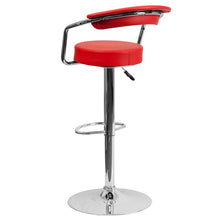 Load image into Gallery viewer, Contemporary Red Vinyl Adjustable Height Barstool with Arms and Chrome Base
