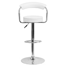 Load image into Gallery viewer, Contemporary White Vinyl Adjustable Height Barstool with Arms and Chrome Base
