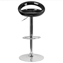 Load image into Gallery viewer, Black Plastic Barstool with Rounded Cutout Back and Chrome Base
