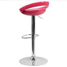 Load image into Gallery viewer, Pink Plastic Adjustable Height Barstool with Rounded Cutout Back and Chrome Base
