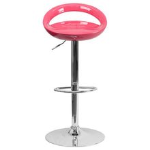 Load image into Gallery viewer, Pink Plastic Adjustable Height Barstool with Rounded Cutout Back and Chrome Base
