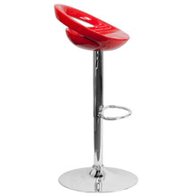 Load image into Gallery viewer, Red Plastic Adjustable Height Barstool with Rounded Cutout Back and Chrome Base
