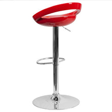 Load image into Gallery viewer, Red Plastic Adjustable Height Barstool with Rounded Cutout Back and Chrome Base
