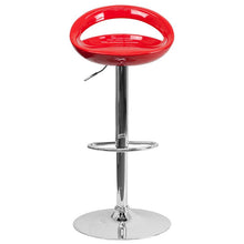 Load image into Gallery viewer, Red Plastic Adjustable Height Barstool with Rounded Cutout Back and Chrome Base
