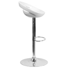 Load image into Gallery viewer, White Plastic Barstool with Rounded Cutout Back and Chrome Base
