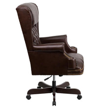 Load image into Gallery viewer, High Back Brown Executive Office Chair with Oversized Headrest &amp; Nail Trim Arms

