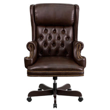 Load image into Gallery viewer, High Back Brown Executive Office Chair with Oversized Headrest &amp; Nail Trim Arms
