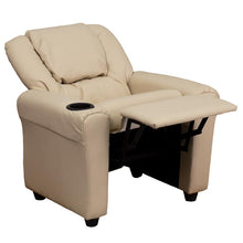 Load image into Gallery viewer, Contemporary Beige Vinyl Kids Recliner with Cup Holder and Headrest
