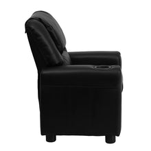 Load image into Gallery viewer, Contemporary Black LeatherSoft Kids Recliner with Cup Holder and Headrest
