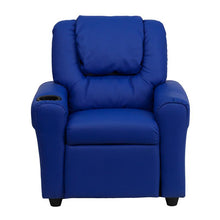 Load image into Gallery viewer, Contemporary Blue Vinyl Kids Recliner with Cup Holder and Headrest
