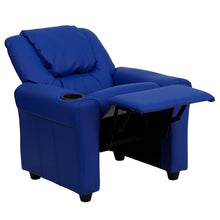 Load image into Gallery viewer, Contemporary Blue Vinyl Kids Recliner with Cup Holder and Headrest
