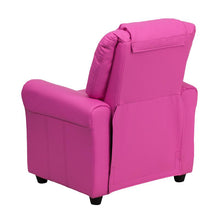 Load image into Gallery viewer, Contemporary Hot Pink Vinyl Kids Recliner with Cup Holder and Headrest
