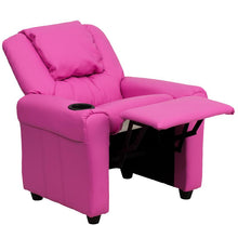 Load image into Gallery viewer, Contemporary Hot Pink Vinyl Kids Recliner with Cup Holder and Headrest

