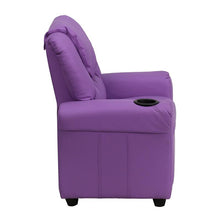 Load image into Gallery viewer, Contemporary Lavender Vinyl Kids Recliner with Cup Holder and Headrest
