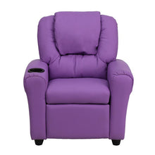 Load image into Gallery viewer, Contemporary Lavender Vinyl Kids Recliner with Cup Holder and Headrest
