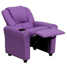 Load image into Gallery viewer, Contemporary Lavender Vinyl Kids Recliner with Cup Holder and Headrest

