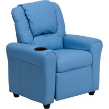 Load image into Gallery viewer, Contemporary Light Blue Vinyl Kids Recliner with Cup Holder and Headrest
