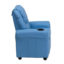 Load image into Gallery viewer, Contemporary Light Blue Vinyl Kids Recliner with Cup Holder and Headrest
