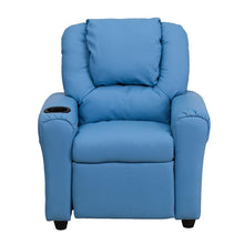 Load image into Gallery viewer, Contemporary Light Blue Vinyl Kids Recliner with Cup Holder and Headrest
