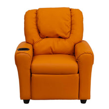 Load image into Gallery viewer, Contemporary Orange Vinyl Kids Recliner with Cup Holder and Headrest
