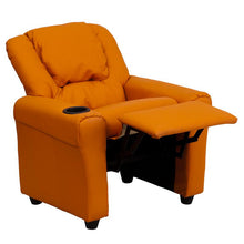 Load image into Gallery viewer, Contemporary Orange Vinyl Kids Recliner with Cup Holder and Headrest
