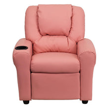 Load image into Gallery viewer, Contemporary Pink Vinyl Kids Recliner with Cup Holder and Headrest

