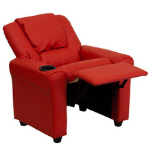 Load image into Gallery viewer, Contemporary Red Vinyl Kids Recliner with Cup Holder and Headrest
