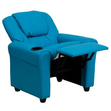 Load image into Gallery viewer, Contemporary Turquoise Vinyl Kids Recliner with Cup Holder and Headrest
