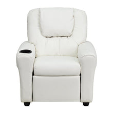 Load image into Gallery viewer, Contemporary White Vinyl Kids Recliner with Cup Holder and Headrest
