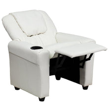 Load image into Gallery viewer, Contemporary White Vinyl Kids Recliner with Cup Holder and Headrest
