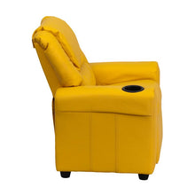 Load image into Gallery viewer, Contemporary Yellow Vinyl Kids Recliner with Cup Holder and Headrest
