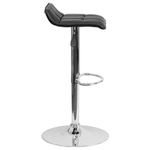 Load image into Gallery viewer, Black Vinyl Adjustable Height Barstool with Quilted Wave Seat and Chrome Base
